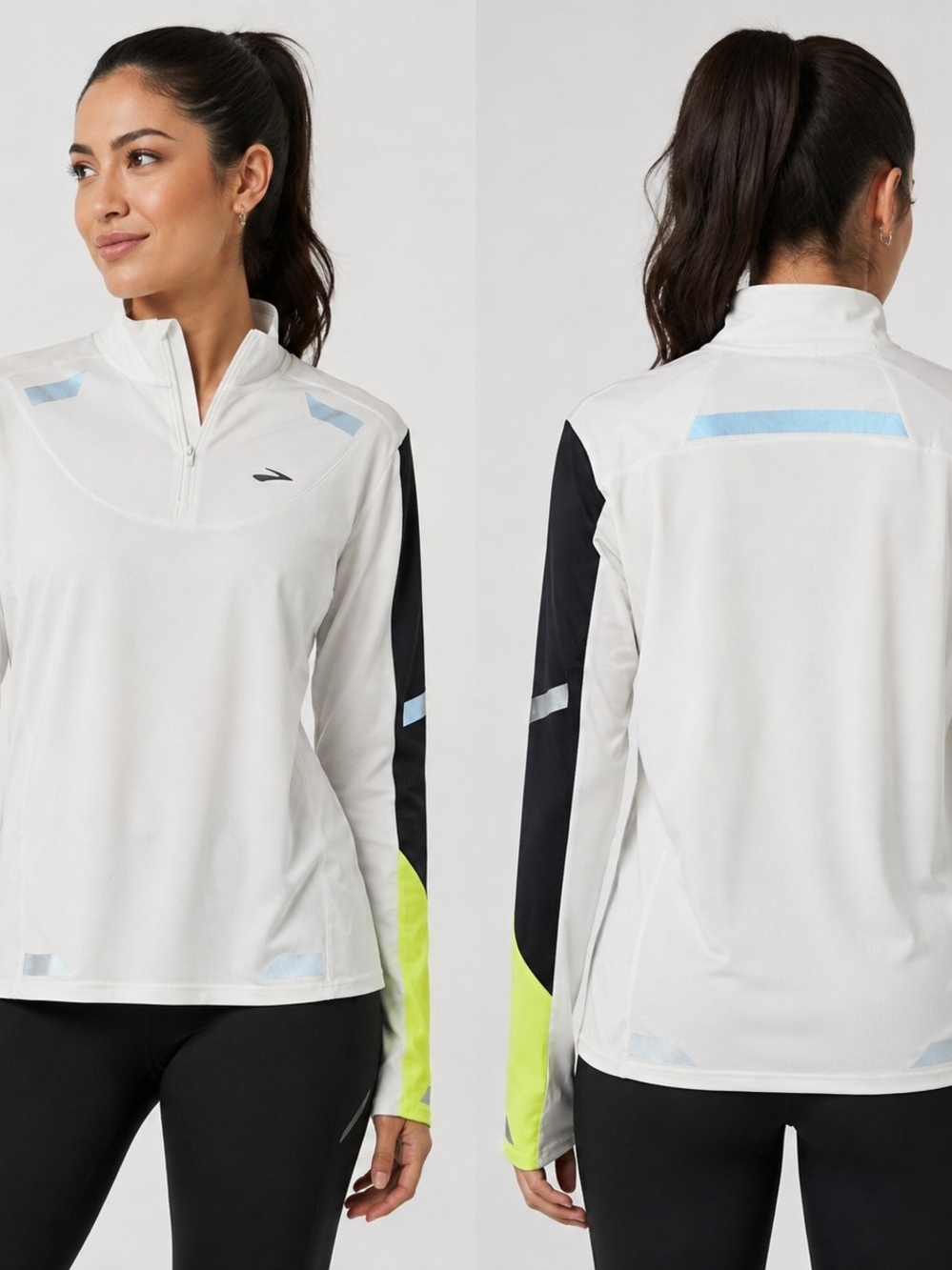 Brooks Women’s White Quarter-Zip Running Top with Neon Accent NWOT
